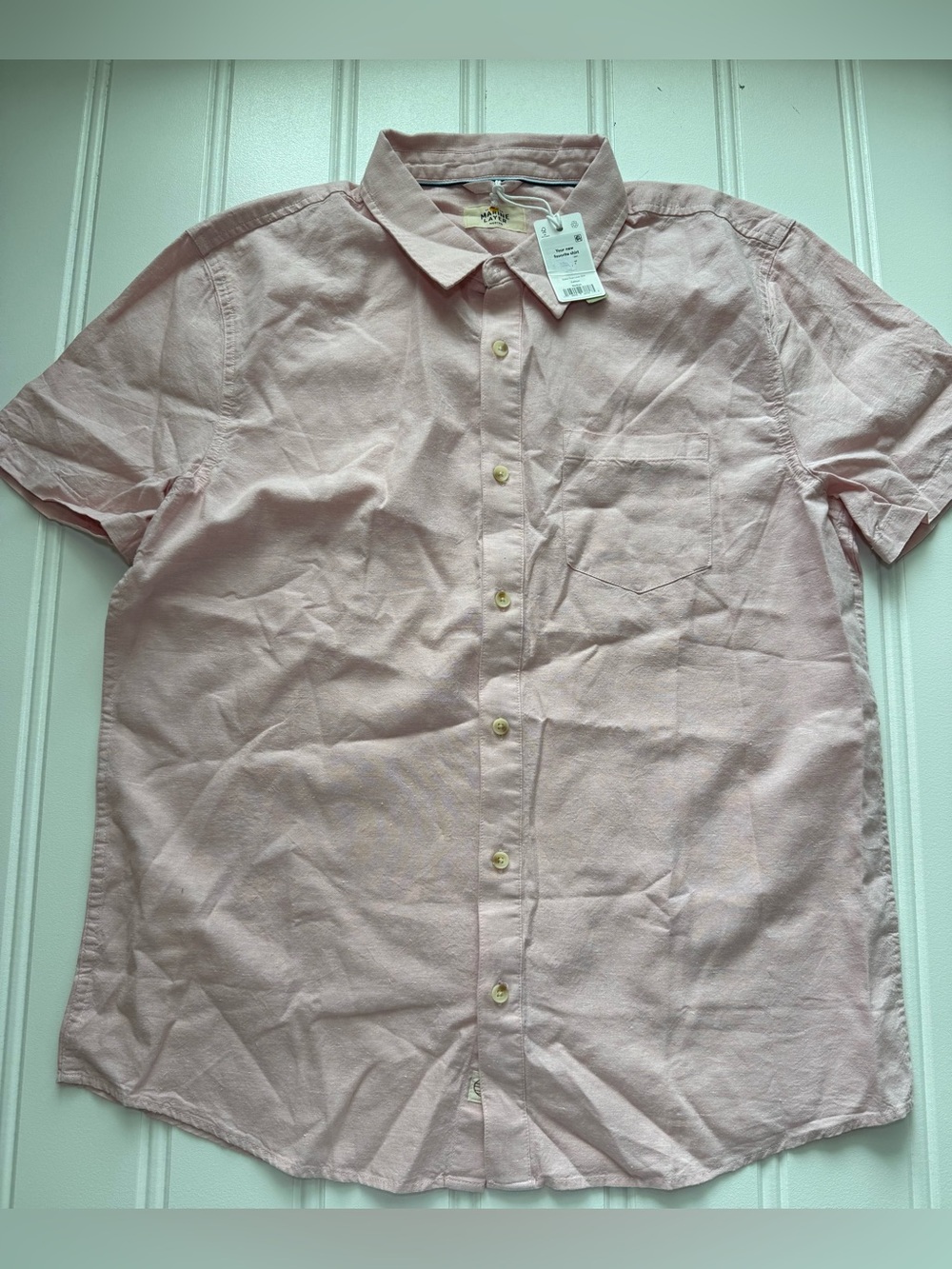 Marine Layer "Better Than Linen" Short Sleeve Shirt Men Medium Salmon NEW